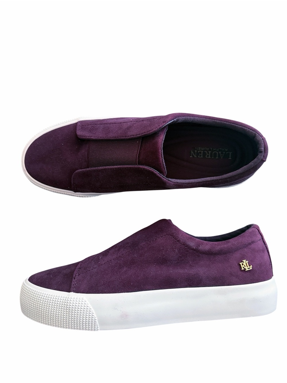 Lauren Ralph Lauren Bordeaux Kid Suede Slip-On Sneakers in Burgundy, Size 8, NEW